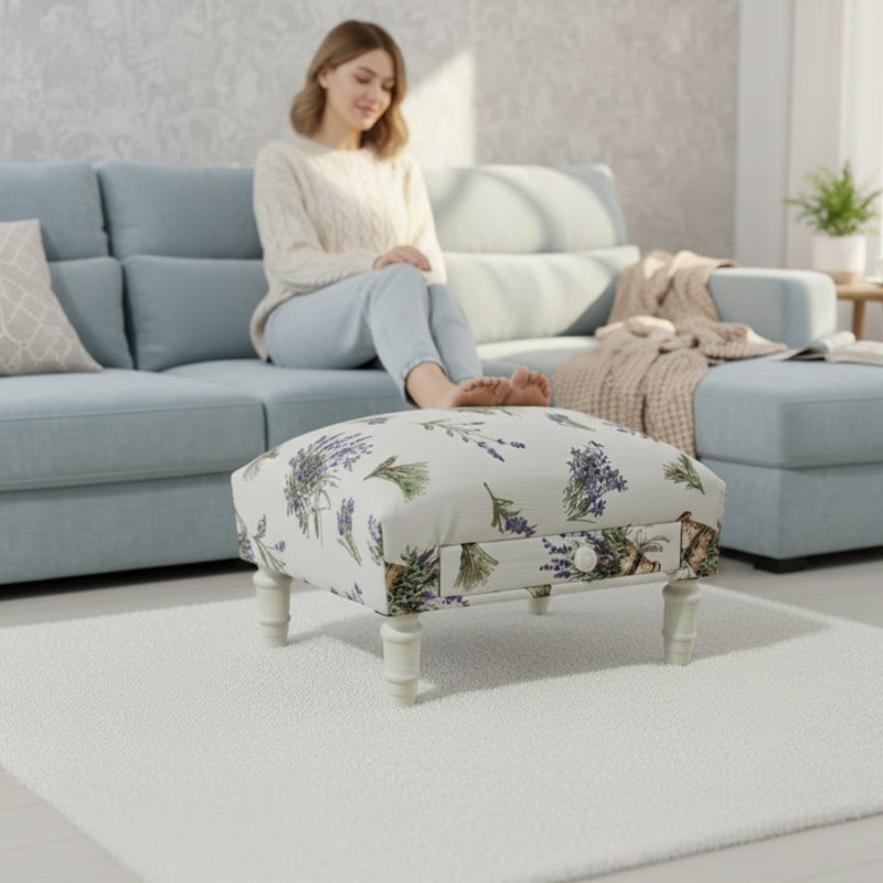 40cm Wide Velvet Rectangle Floral Footstool Ottoman with Storage