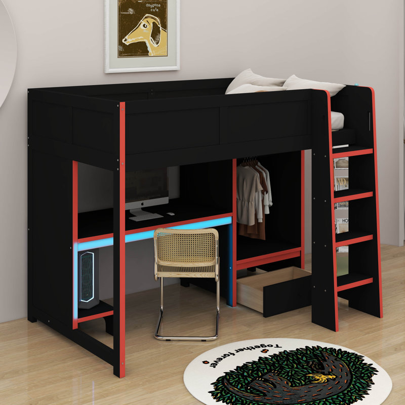 Lit mezzanine double avec bureau