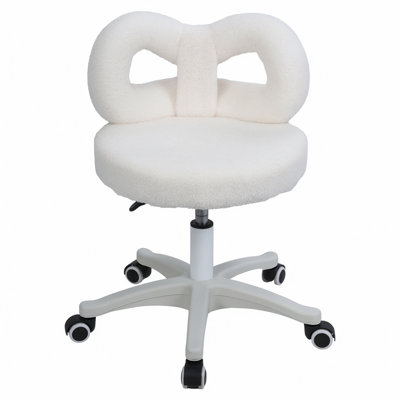 Vanity Chair, Soft Fleece Makeup Chair with Silent Wheels, Height Adjustable & 360° Swivel, Space-Saving Armless Design, Cream White