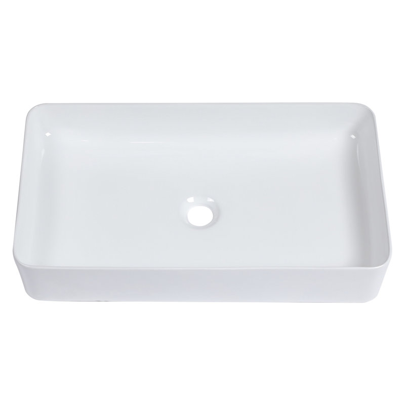 Sleek Appearance 24"X14" Ceramic Bathroom Sink - Rectangular Vessel, Low Water Absorption, For Multiple Spaces Vessel Type, Acid Resistance, Environments
