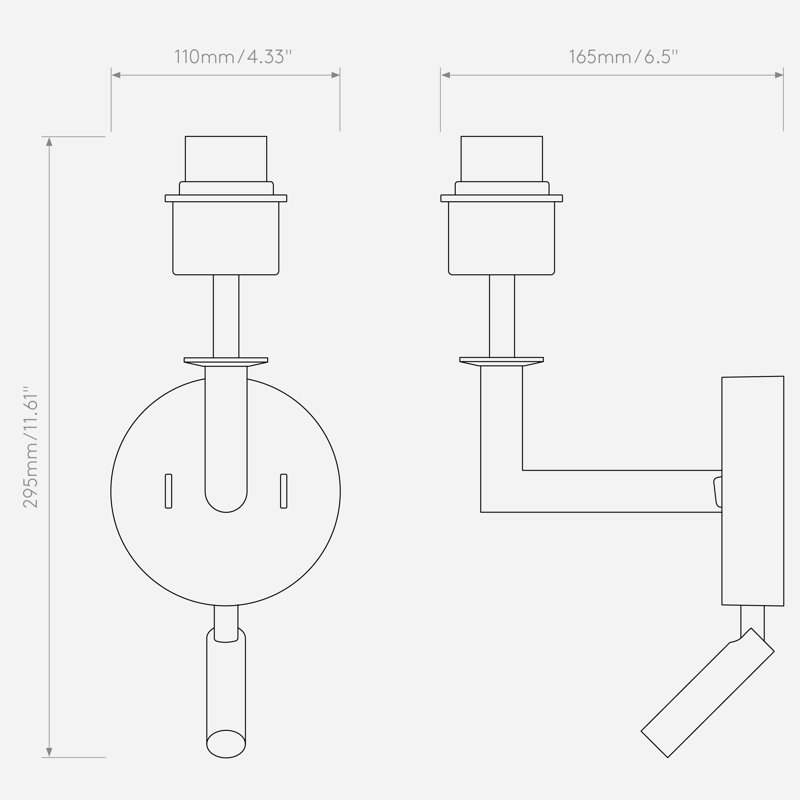 Club 2 - Light Armed Sconce, 14.8" H x 9.84" W x 11.4" D, Black, Polycotton