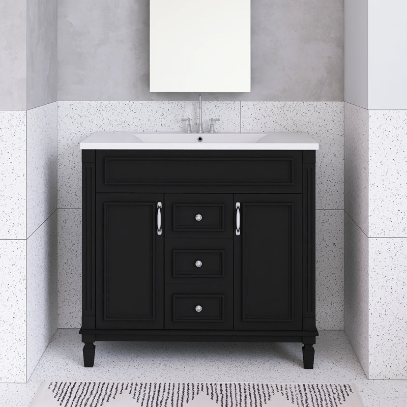 Meuble-lavabo 36 po avec lavabo supérieur et 2 portes à fermeture douce, Noir