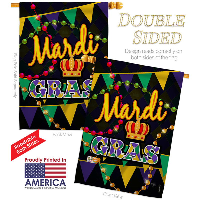 Double Sided 40 in. H x 28 in. W Polyester Mardi Gras Flag set