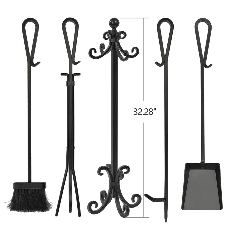 Ensemble d’outils de cheminée en fer 5 pièces Scroll