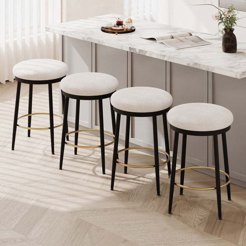 Tabourets de comptoir en bois rembourrés Farmhouse, Blanc