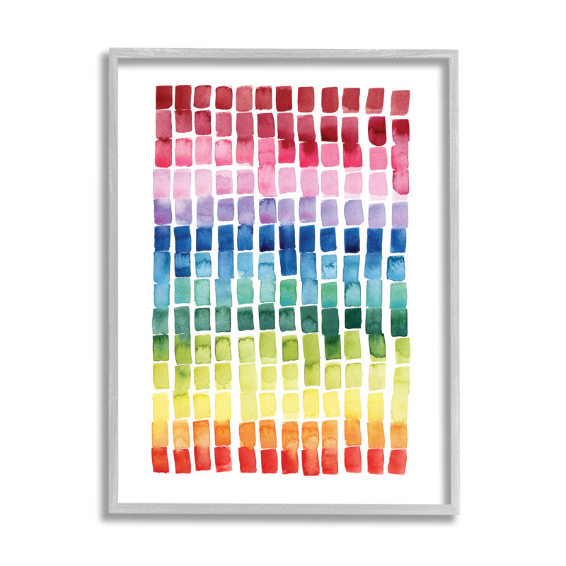 Carreaux géométriques aquarelle arc-en-ciel sur blanc, Estampe numérique Farmhouse, H 14 po x l 11 po x P 1,5 po