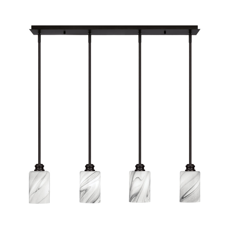 Edge 4 Light Linear Pendalier Shown With 4" Onyx Swirl Glass, Espresso
