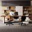Bureau rectangulaire à 3 tiroirs brun noisette + blanc beige + bois manufacturé-476382686-476382685