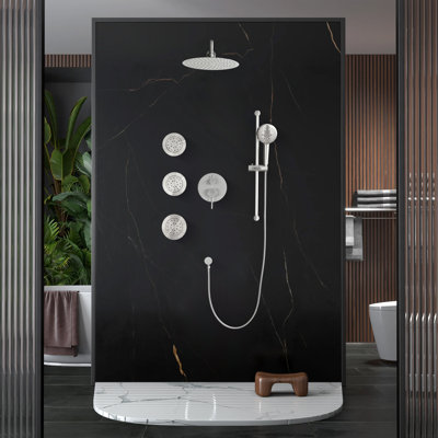 Système de douche avec 3 jets de corps, ensemble de douche à pluie à fixation murale 12 po et douchette à main
