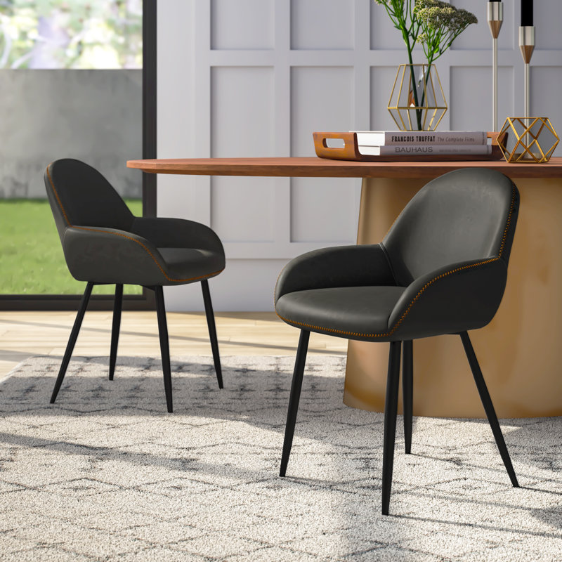 Rylee 19'' H Faux Leather Upholstered Metal Armchair, Gray
