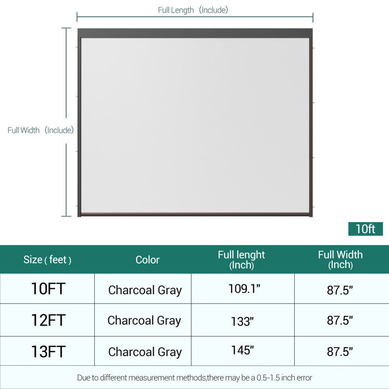 Écran d'intimité durable rétractable pour pergola de patio, Gris, 10 pi