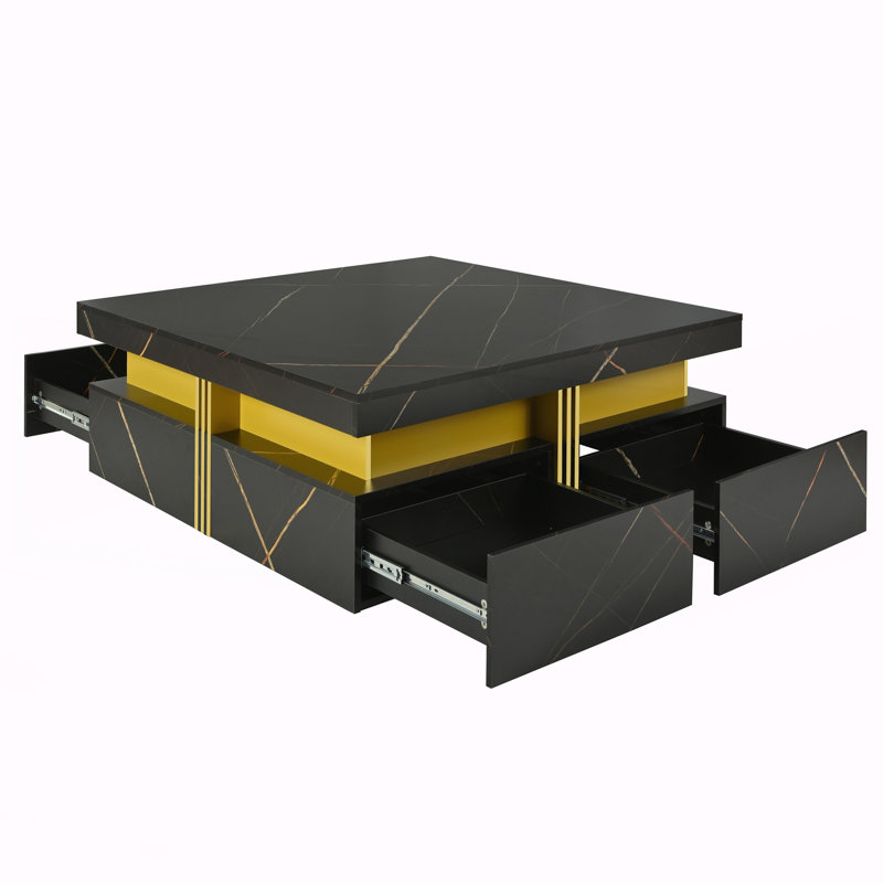 Table basse carrée moderne avec rangement, Noir