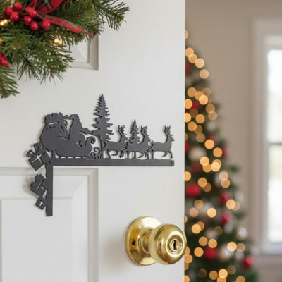 Art mural de coin noir en forme de père Noël traîneau et renne