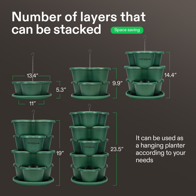 5 Tier Vertical Gardening Stackable Planter, 15, Dark Green
