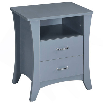 Grey Nightstand With 2 Drawers And Open Shelving
