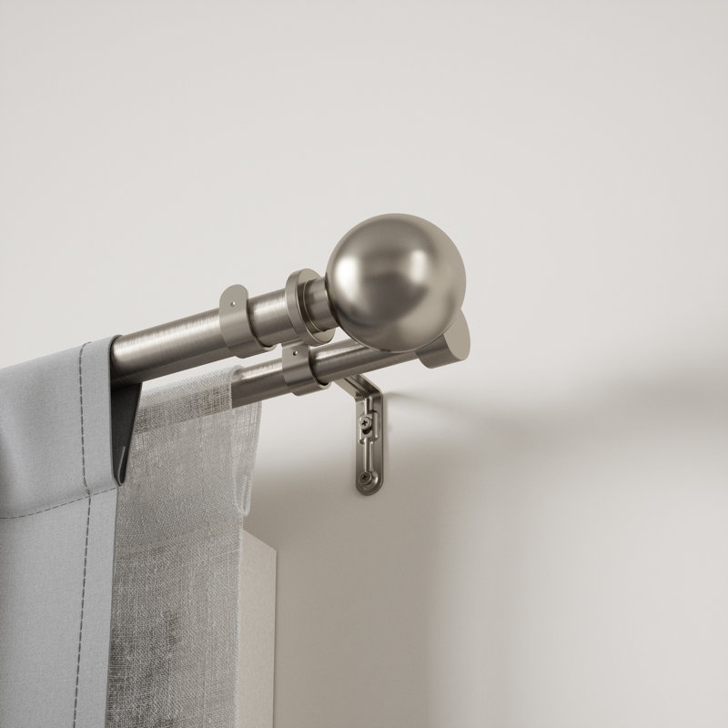 Nickel Adjustable Double Curtain Rod Set with Ball Finials