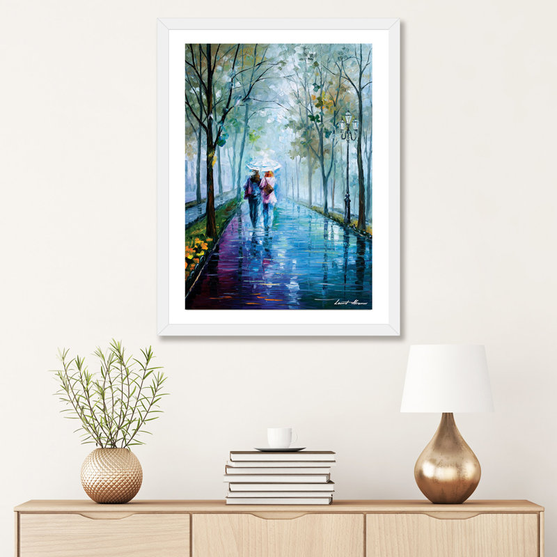 Reproduction d’art sur toile tendue, "promenade brumeuse" par Leonid Afremov, Papier encadré blanc