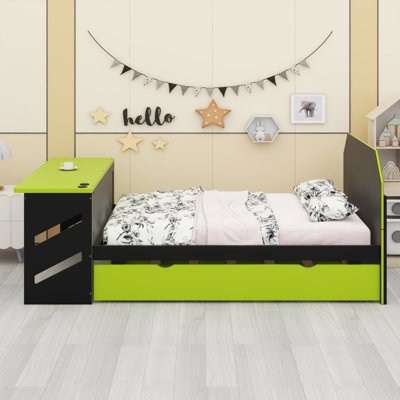 Lit de jour en bois avec couchette, bureau et port USB
