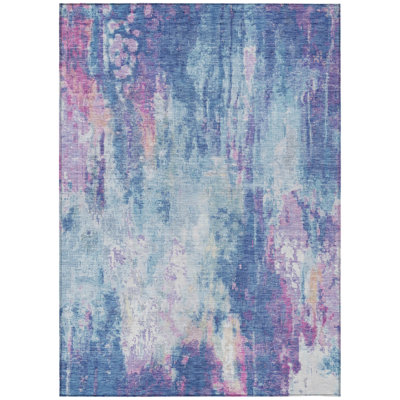 5' X 8' Blue And Sky Blue Abstract Washable Indoor Outdoor Area Rug