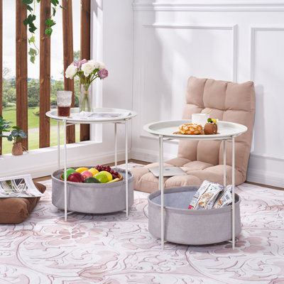 Jarrion End Table Set with Storage Bag Tray Top Foldable X-Shaped Legs