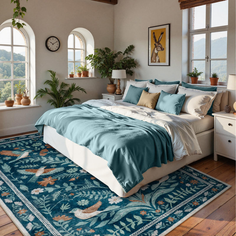 Tapis à motif floral antidérapant Boho, Rectangulaire 8 pi x 10 pi