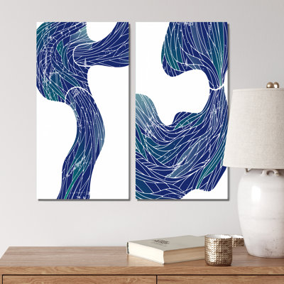 Vintage Dark Blue Abstract Waves Compositions I " Vintage Dark Blue Abstract Waves Compositions I " 2 - Pieces