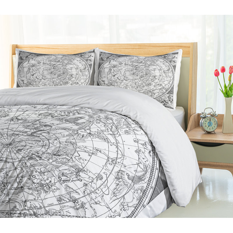 King Size Black and White Constellation Microfiber Duvet Cover Set