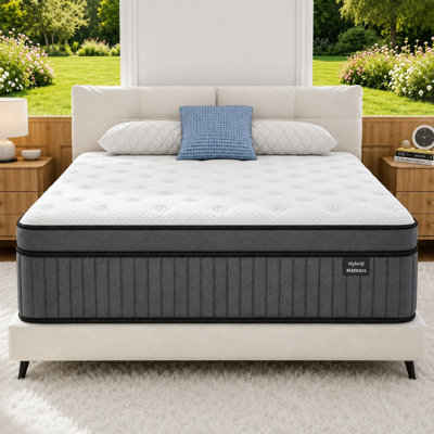 Matelas hybride mi-ferme de 30 cm (12 po) avec mousse à mémoire de forme infusée de gel rafraîchissant, sans fibre de verre, certifié CertiPUR-US® et OEKO-TEX®, ressorts ensachés à 7 zones
