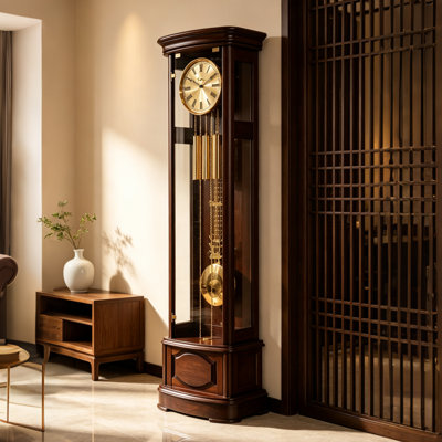 Grande horloge au sol en bois massif minimaliste de style chinois 75,98 "