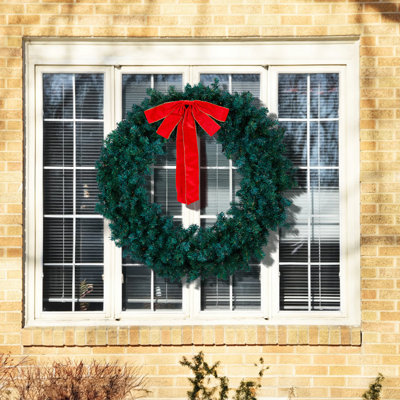 48in Pre-lit Lighted Artificial Christmas Wreath - Xmas Party Decorations With 150 Warm & Multi-color Leds | Green, Premium Pvc | Ideal For Front Door/gate/wall/xmas Gatherings | Hot Sale Festive Decor, Premium Xmas Ornament