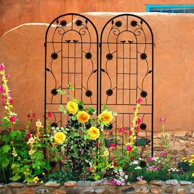 2 pièces en treillis de jardin en métal 71 po x 19,7 po, support pour plante d'extérieur antirouille, brun, assemblage simple et facile à installer