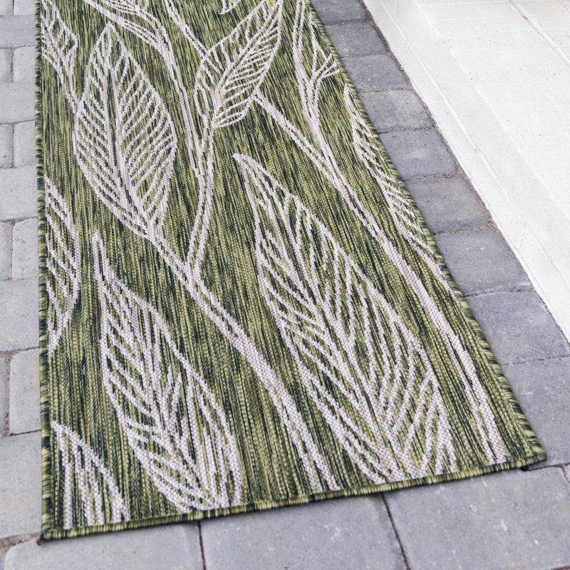 Zenon Floral Green/Gray Indoor / Outdoor Area Rug, Square 7'10"