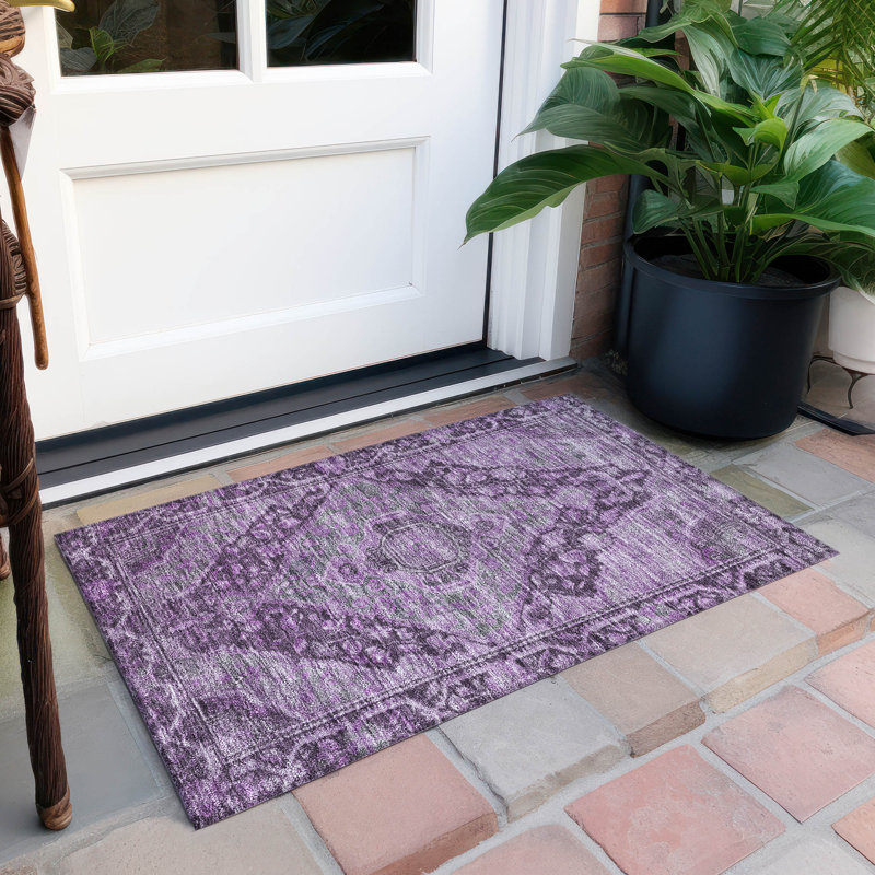 Machine Washable Indoor/Outdoor Xhevrie Eggplant Rug, Rectangle 1'8" x 2'6"