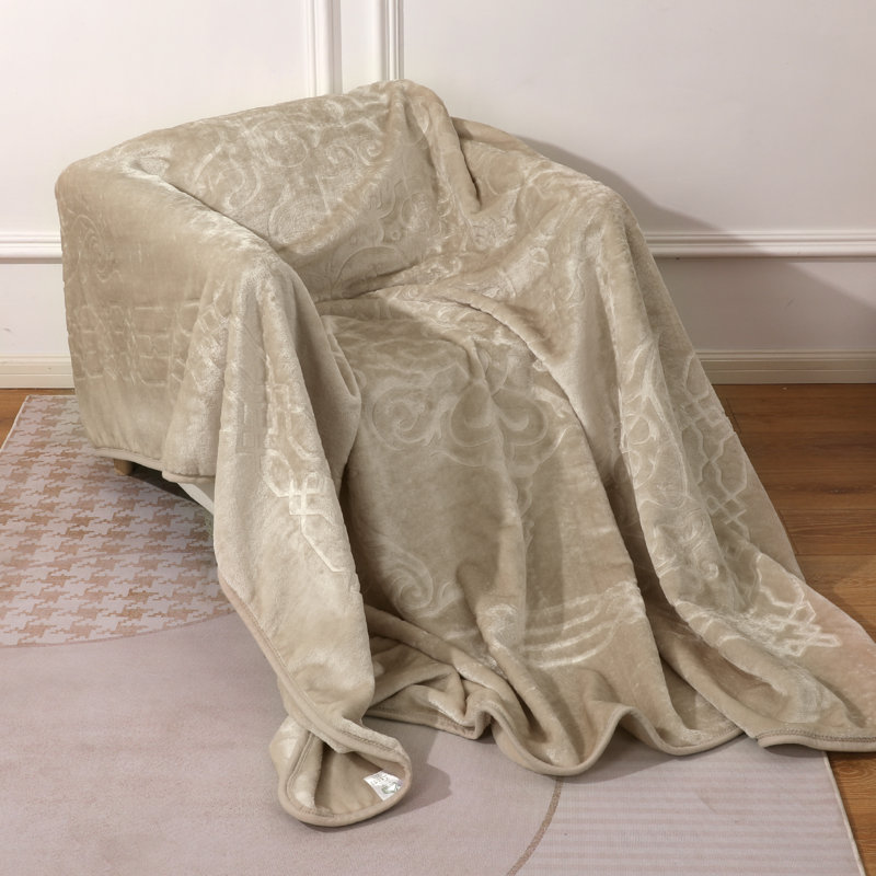 Embossed Throw Blanket Cloudy Polyester 300 GSM Soft Cozy Warm 200 x 240 cm Available in Beige Pink Grey and Cream, Beige