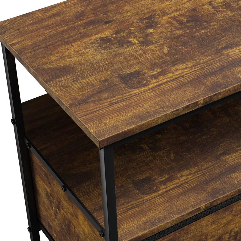 Sorbus 2 Drawers TV Stand Dresser with Steel Frame, Wood Top, & Fabric Bins in Rustic, Brown