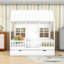 Lit en bois en forme de maison avec fenêtre et lit gigogne simple-872548497