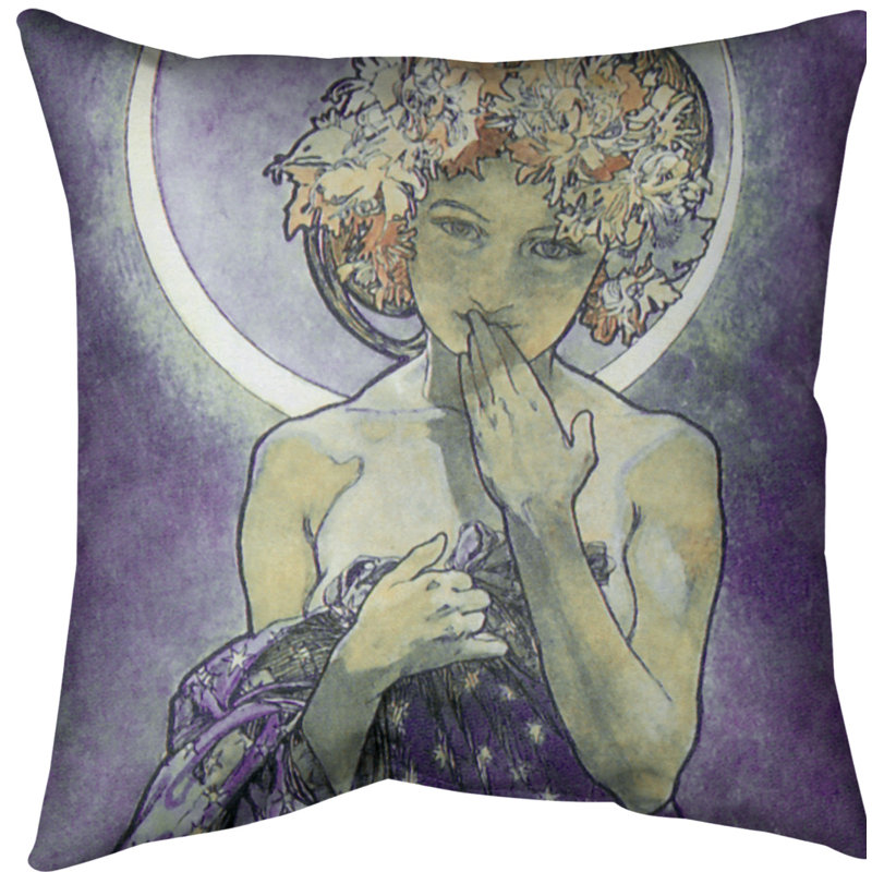 Coussin décoratif étoile alphonse mucha moon star, 18 po x 18 po, Mauve, Protection UV