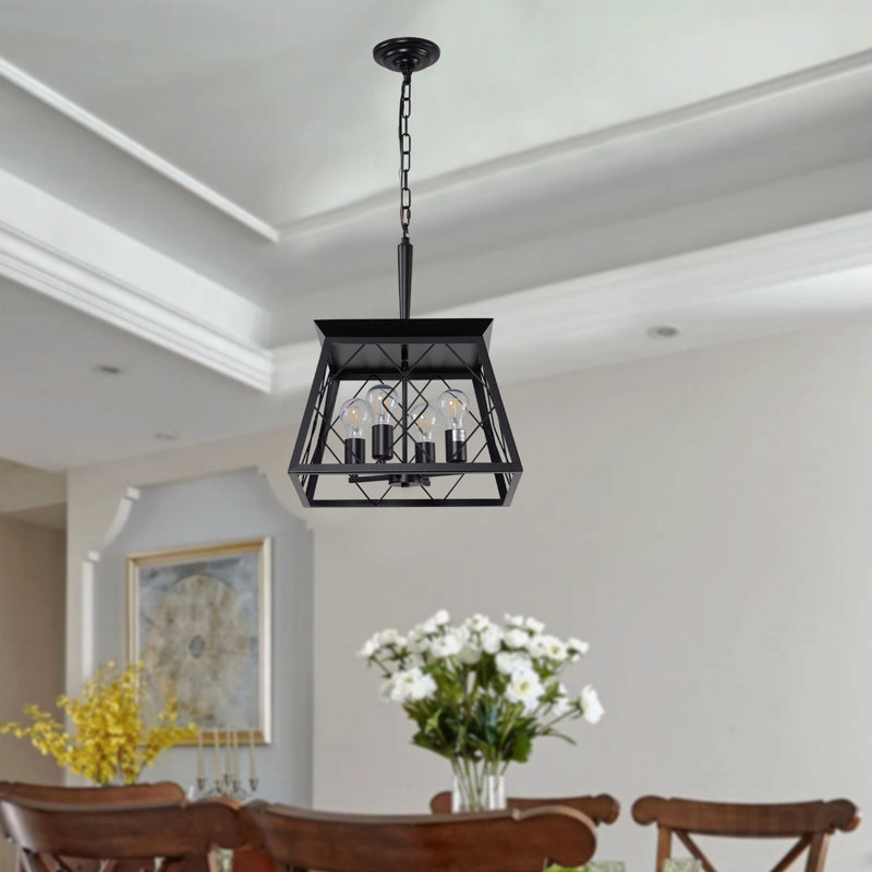 Luminaire suspendu industriel en métal noir Chandelier, Noir mat