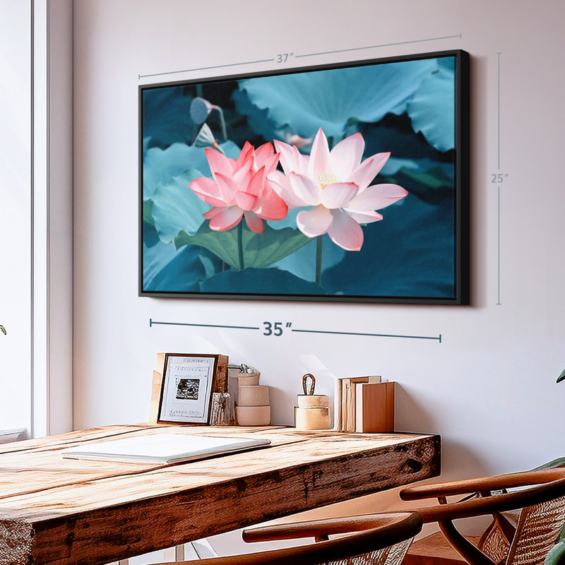 Paire de fleurs de lotus, H 25 po x l 37 po
