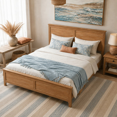 Wood Platform Bed with Headboard and Slat Support