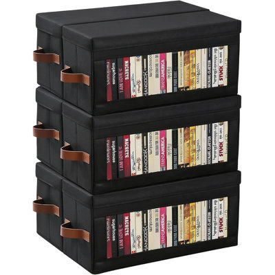 Ensemble de 6 pochettes pour CD, boîte de rangement pour CD empilable non tissé avec couvercle et poignées, étui de rangement pour DVD, L 13,2 po x l 5,9 po x H 5,3 po chacune, solutions pour protéger votre précieuse collection, noir