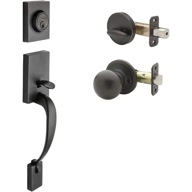 Jeu poignées en cuivre creek avec verrou et bouton de porte et rosette colonial à cylindre simple, Bronze toscan