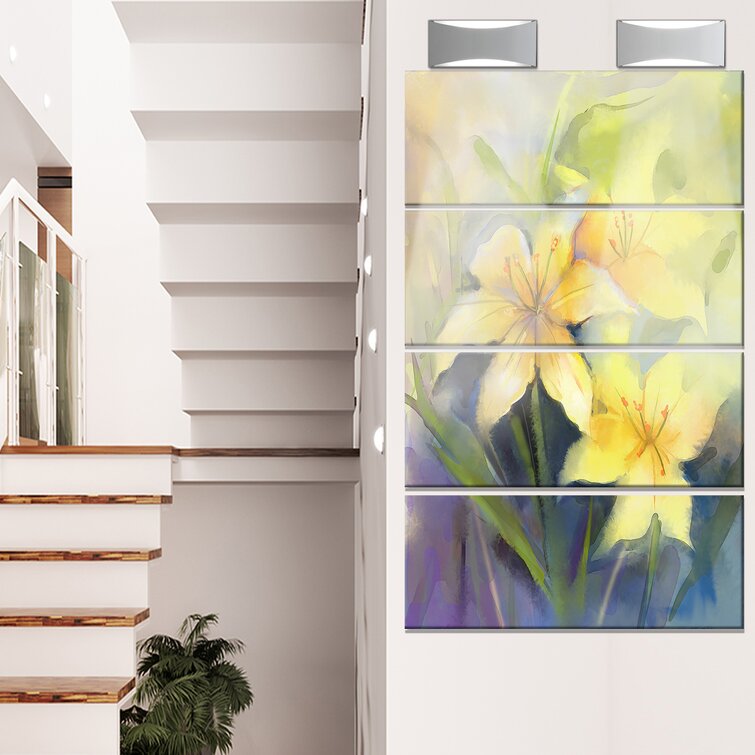 DesignArt Watercolor Painting Yellow Lily Flower On Canvas 4 Pieces ...