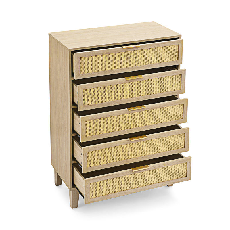 Commode 5 tiroirs, Bois naturel