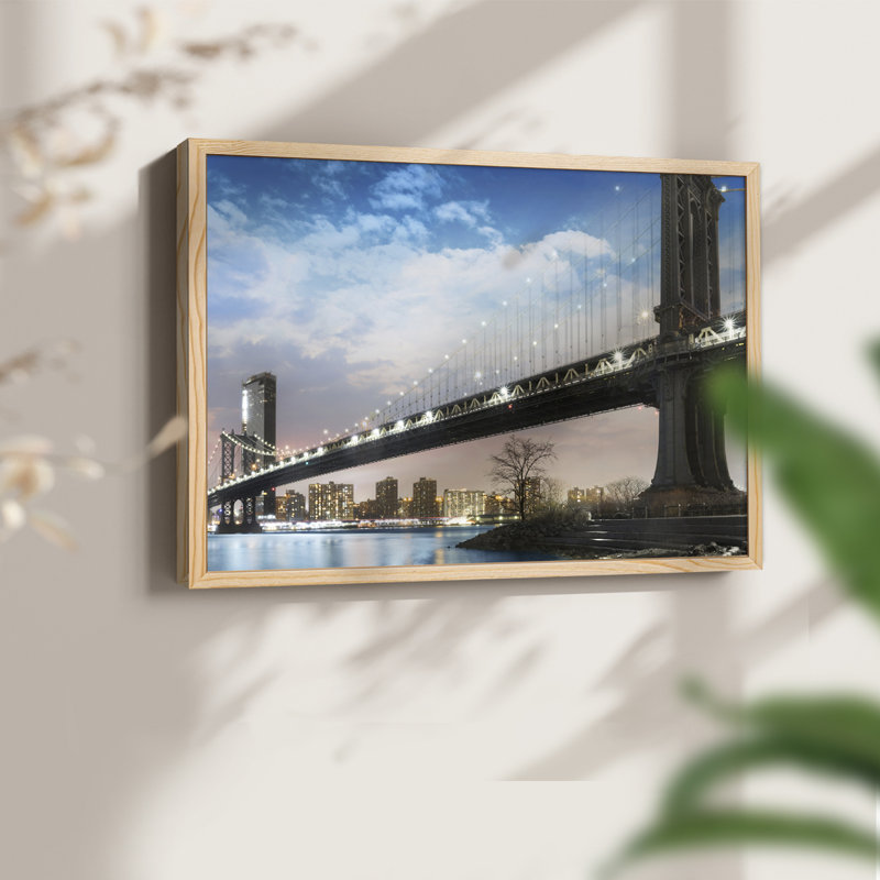 NY Night -Framed Print - Restickable, Natural, 22" H x 28" W