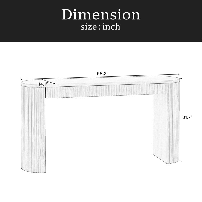Table de hall d'entrée avec grand plateau et deux tiroirs, console avec pieds rayés robustes, canapé en placage de pin avec pieds réglables pour le salon, le couloir, le vestibule, la cuisine