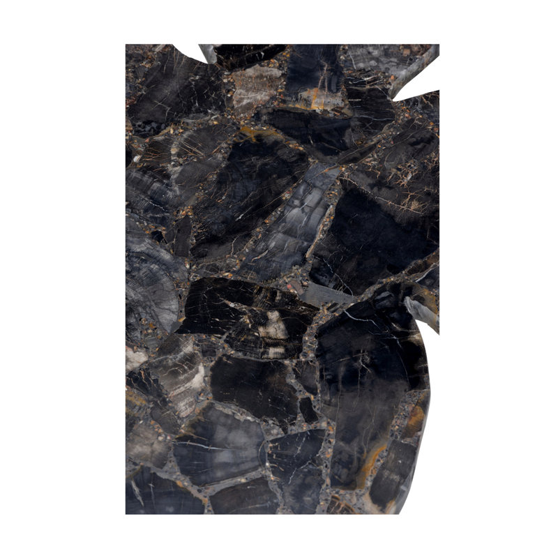 Petal Stone End Table, Petrified Wood, Silver