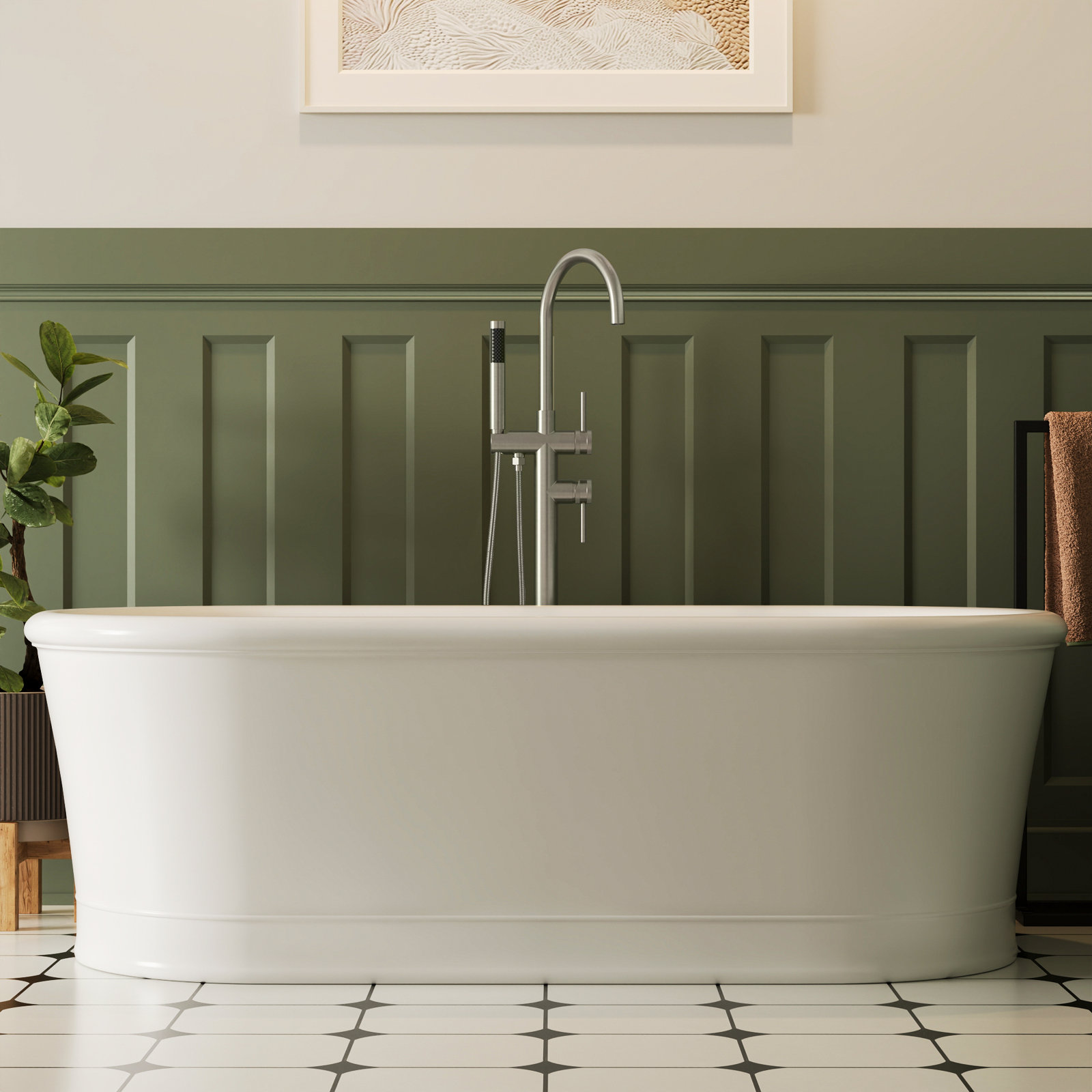 Freestanding Tub Filler with Hand Shower, Brushed Nickel