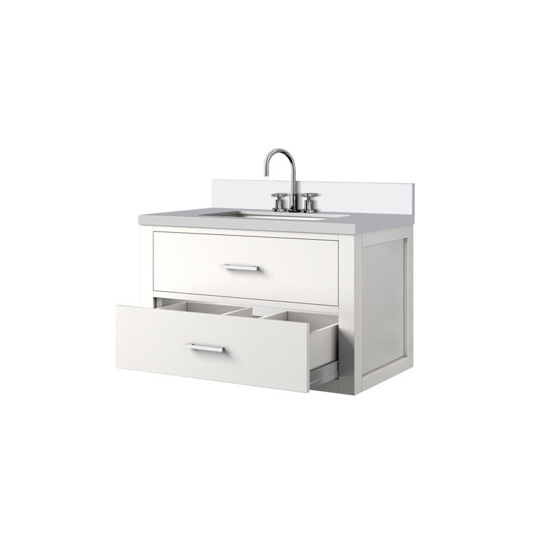 Ensemble de meuble-lavabo simple avec plateau en marbre de culture et robinet, Blanc