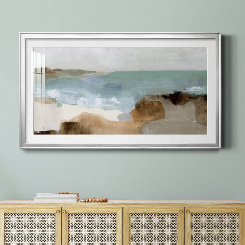 «Ocean Sigh III» - peinture encadrée, H 14,5 po x l 26,5 po x P 1,5 po, Papier avec cadre argenté, Blanc